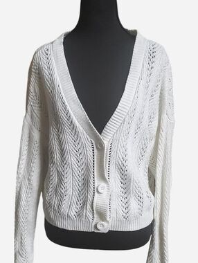 Hollister Knit Cardigan Womens White Large Boho Cottage Fairy Y2k Bella Elena